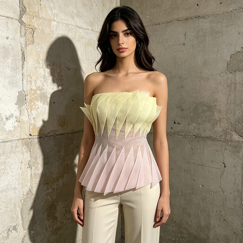 ZAMOR HIGH END Elegant Strapless Top Women 2026 Summer New Slim Fit High-End Color Block Party Waist Short Bustier