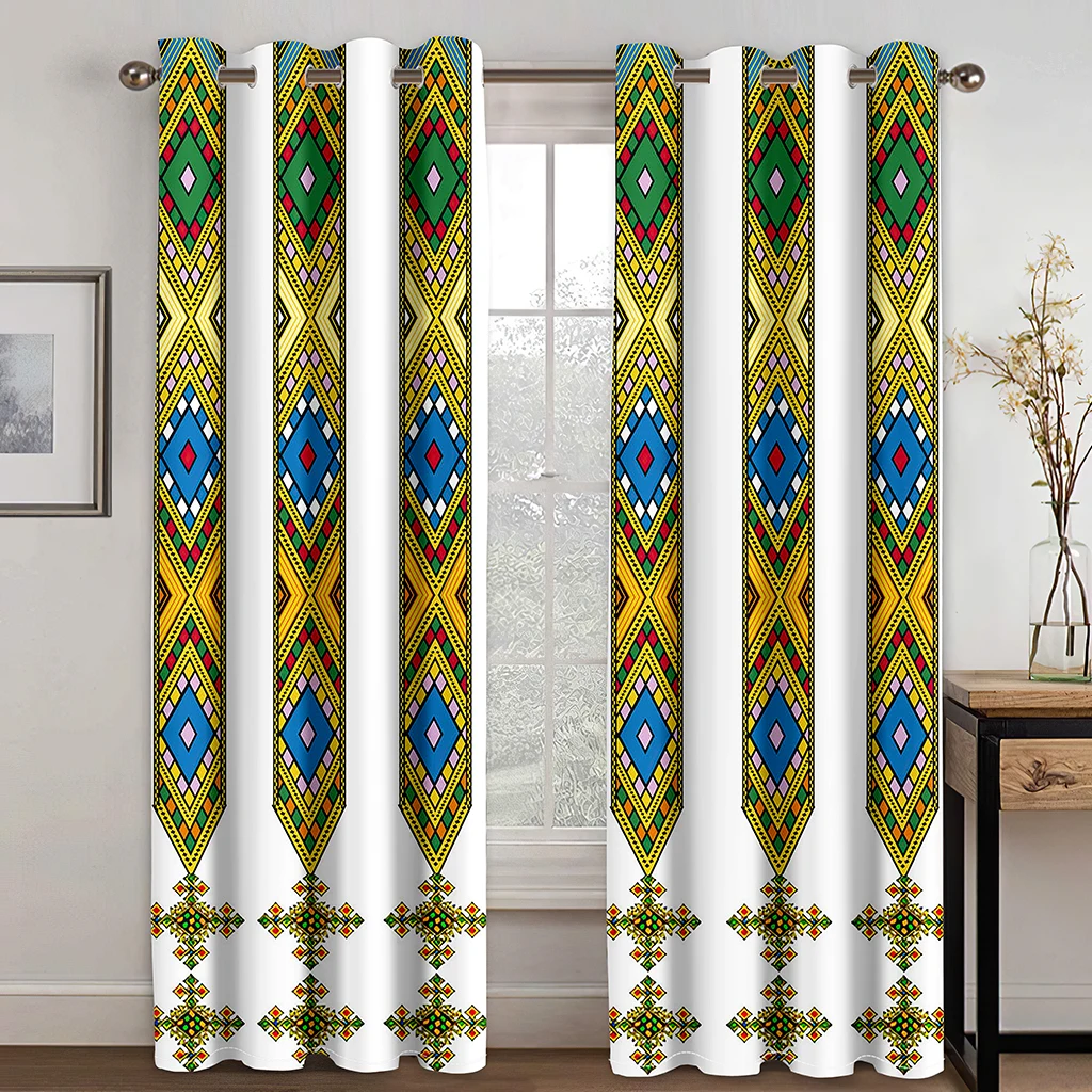 2024 Europe and the United States Hot Sale Ethiopian Style Gold Stripe Curtains Deluxe Living Room Bedroom Decor Curtains