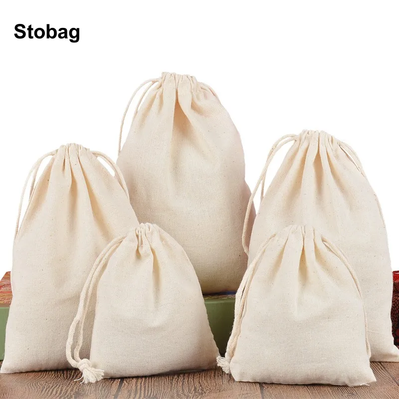 StoBag 50pcs Wholesale Cotton Drawstring Bags Small Large Candy Gift Jewelry Packaging Storage Bundle Pocket Reusable Pouch