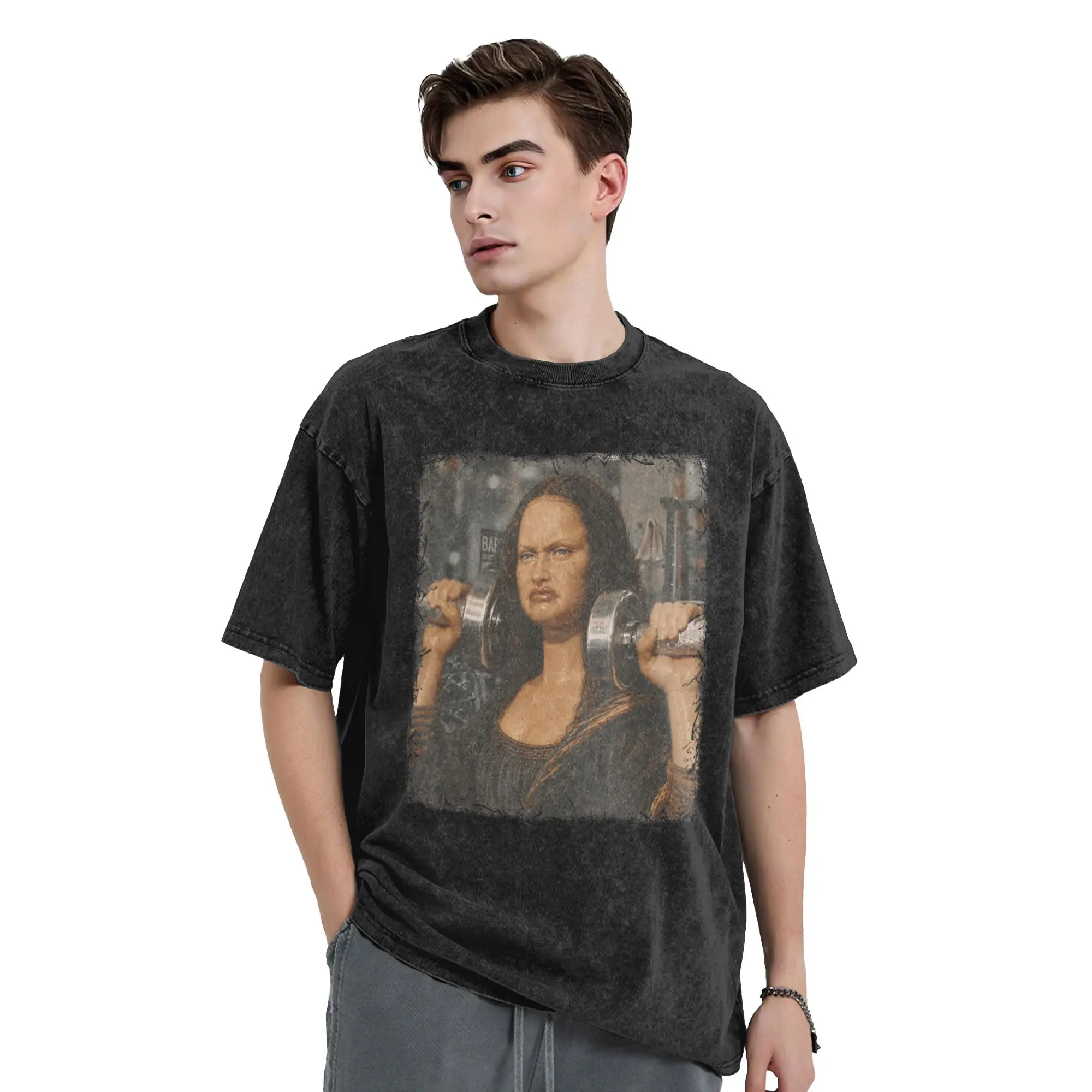 Funny Mona Lisa in a Retro Disgusting Gym Meme TShirt Men's  Cotton Fashion T-Shirts O Neck Tees Short Sleeve Clothing Plus Size