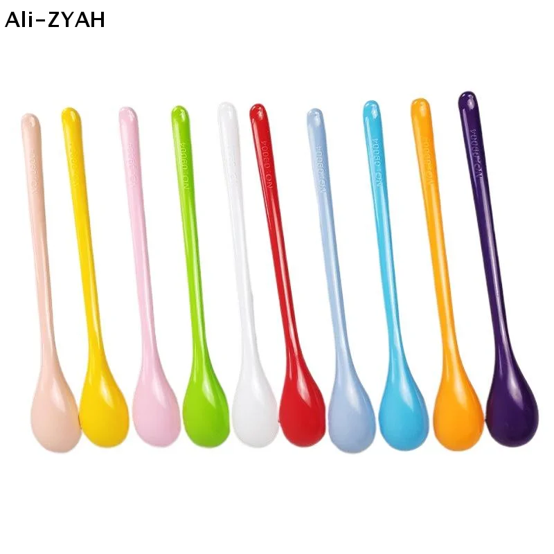 2025 1Pc Macarons Stirring Coffee Spoon Plastic Long Handle Tea Coffee Dessert Spoon Kitchen Tableware Spoon for Home Restaurant