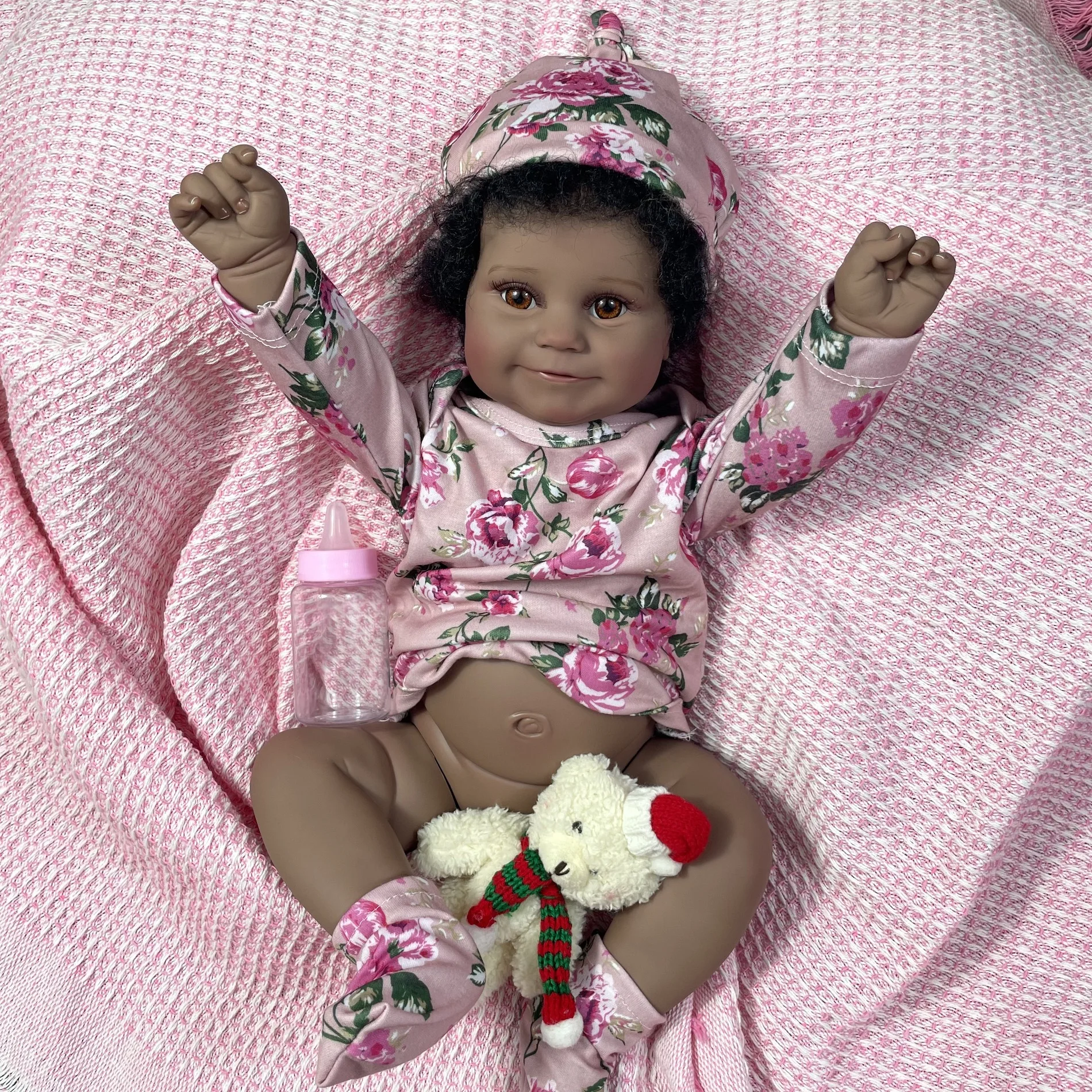 دمية فينيل كامل قابلة للغسل ، فتاة مادي ، بشرة داكنة بشعر متأصل ، هدية لعبة مصنوعة يدويًا ، إكسسوارات دمية ، 50: #3