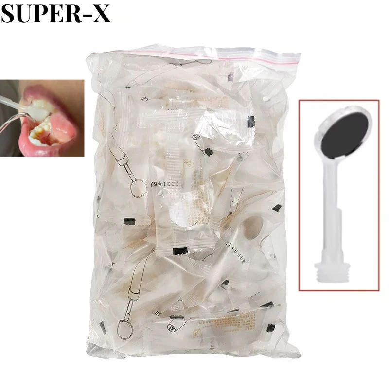 50PCS Dental Disposable Mouth Mirror Matching Handle Waterproof Fog Suction Mouth Mirror Set Silicone Handle Dental Material
