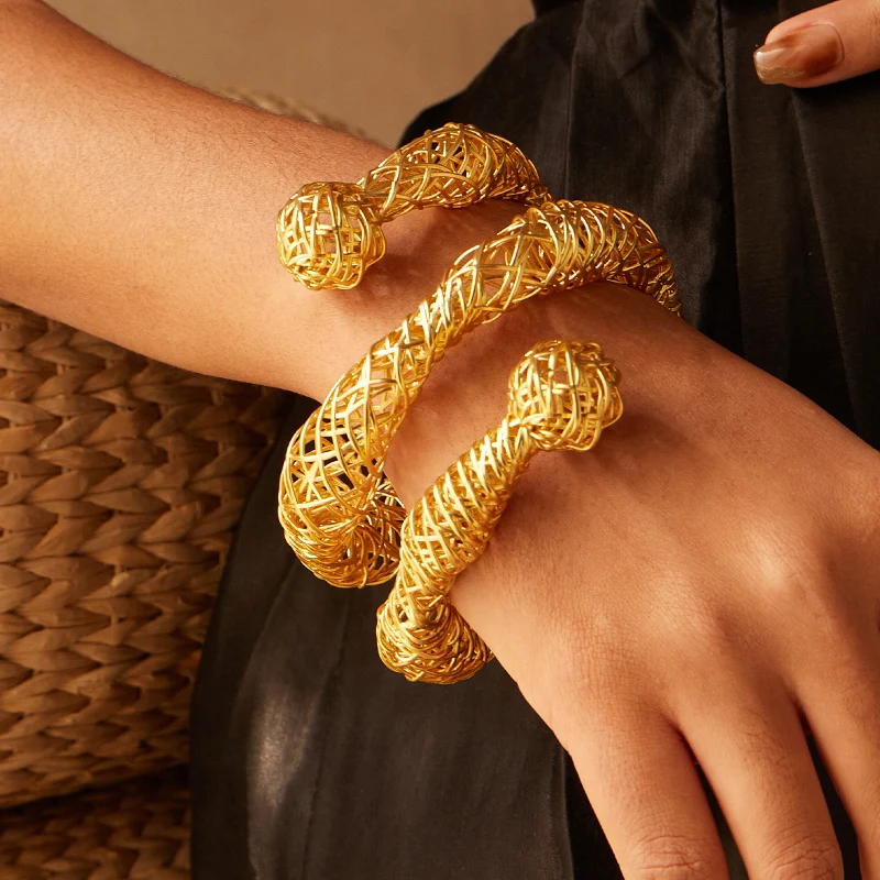  IVOG Open Wire Woven Bangle Bracelet for Women Gold Color Double Winding Brass Bracelet  Fashion Jewelry Gift Accessory Party