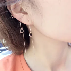 New in 585 Purple Gold Plated 14K Rose Gold Black Agate Long earrings for women Ear chain Fashion Jewelry Gift for Girlfriend