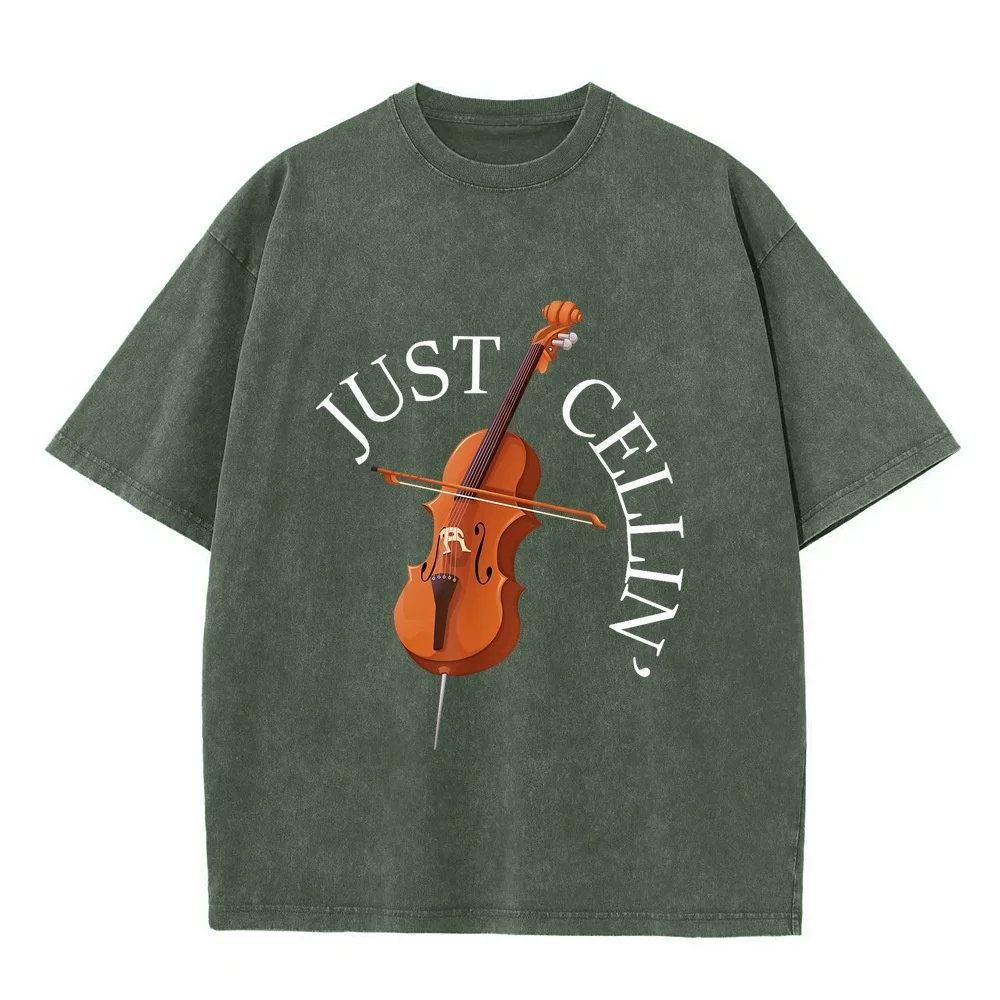 Classical Music T-Shirt Men Just Cellin Cello Player Cellist Musician Oversize Cotton Tee Unisex Plus Size Short Sleeve Clothing