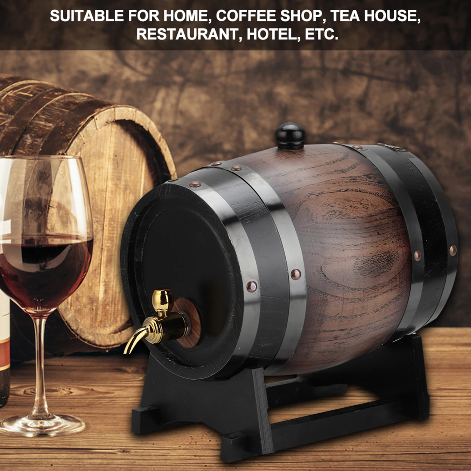 

3L Vintage Striped Black Oak Red Wine Barrel Keg Bucket Container with Faucet for Brandy Whisky Wine Container Wine Accessories