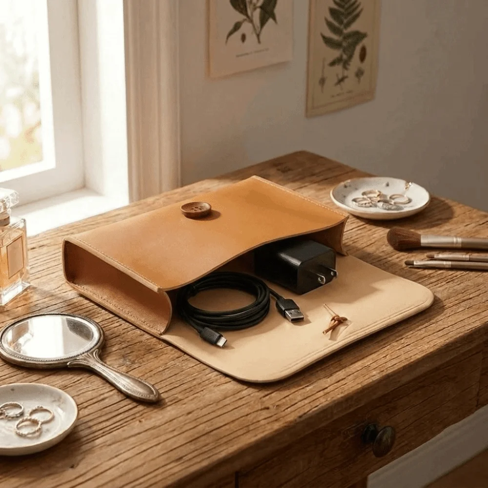 Multi-purpose Envelope Shape Cosmetic Bag Button Closure Lightweight Travel Toiletry Bag Faux Leather Waterproof
