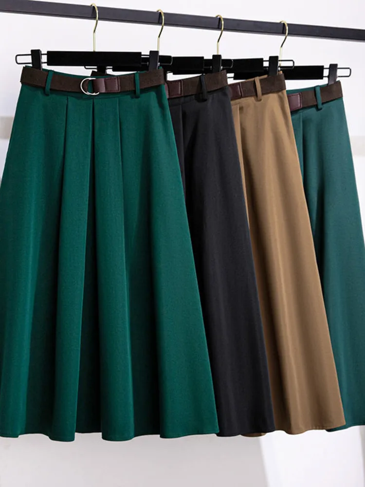 Women\'s New Vintage Skirts Solid Color Elastic Casual High-waisted A-Line Fashion Korean Style Elegant Skirt Summer New 2023