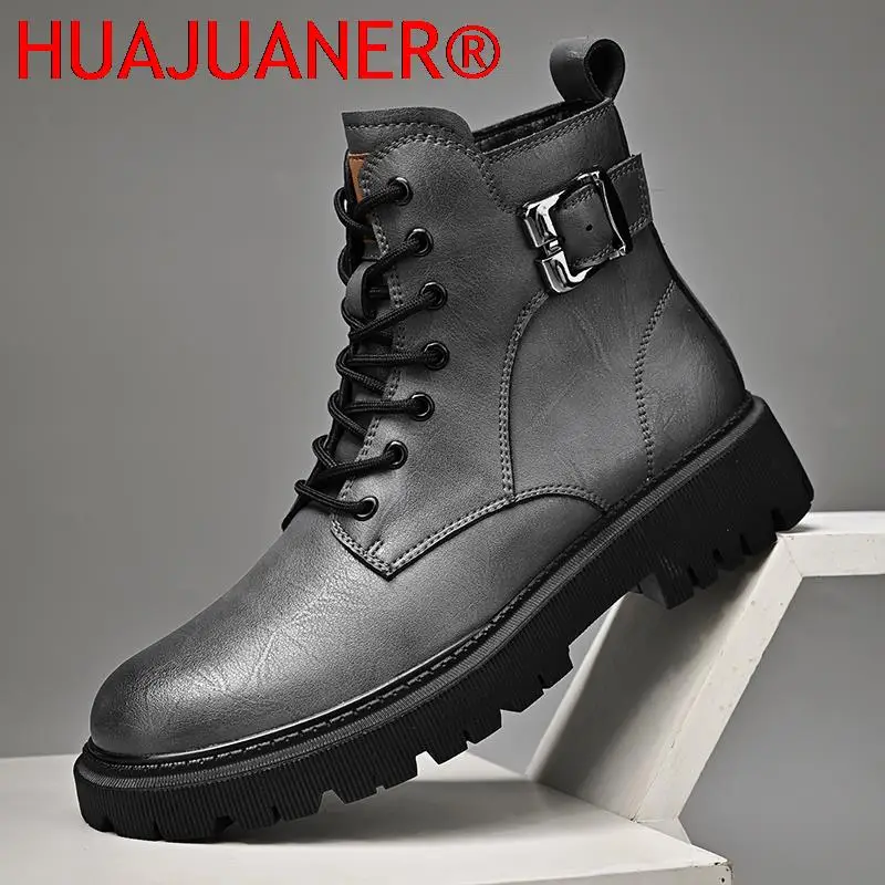 Nueva llegada botas de hombre 2025 nuevo otoño zapatos casuales de cuero para hombres botas bonitas versátiles de moda botas de moto con cordones para hombres