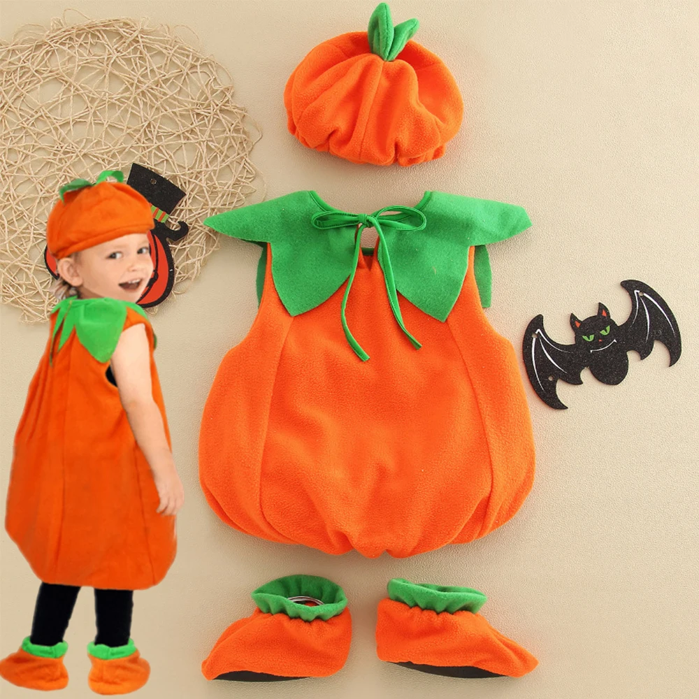 2024 Halloween Pumpkin Costume 3PCS Set for Kids Romper Carnival Dress Up Party Outfits Toddler Baby Bat Cosplay Clothing 0-4Y