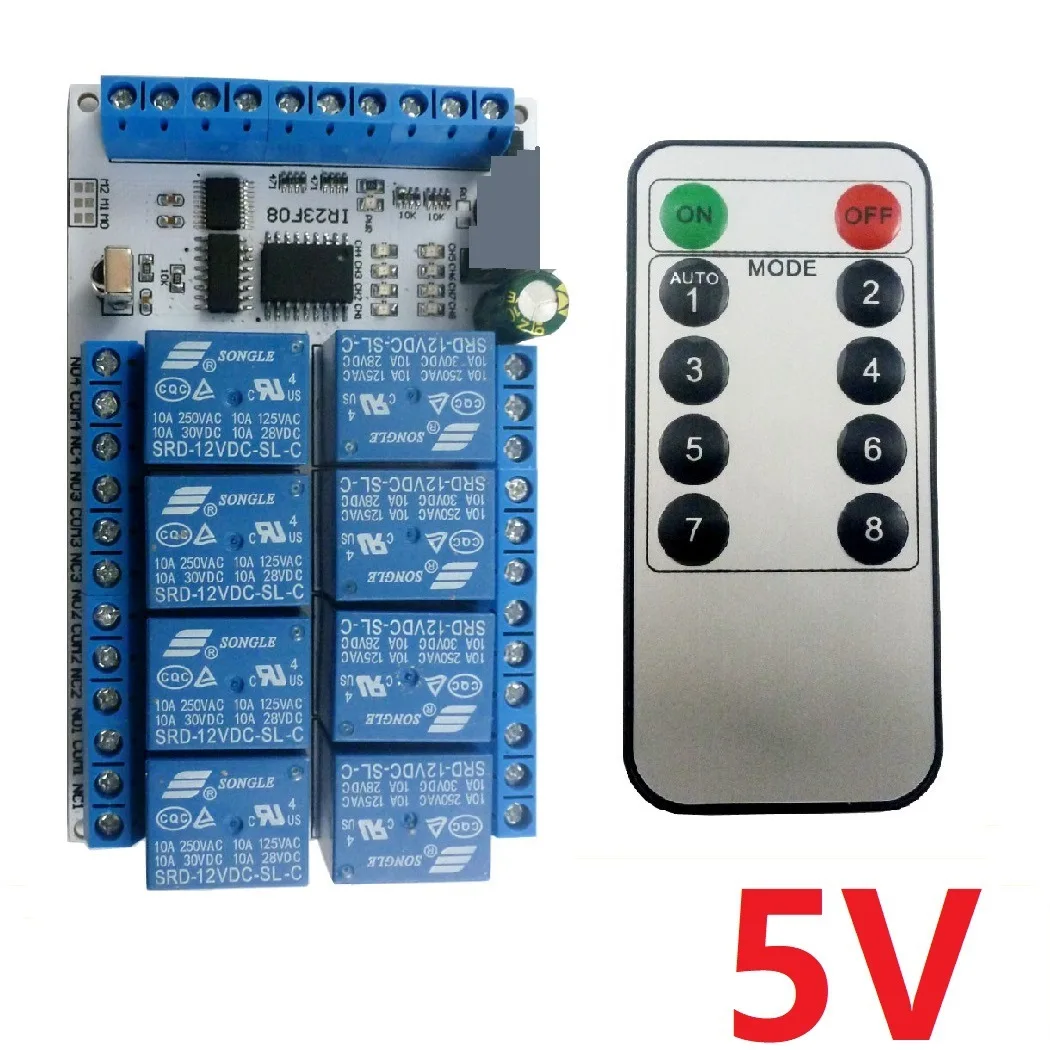 IR23F08 DC 5V 12V 8 Channel Multi-Function Infrared Remote Control Relay Module Four ModeS NPN Trigger Time Delay Relays New