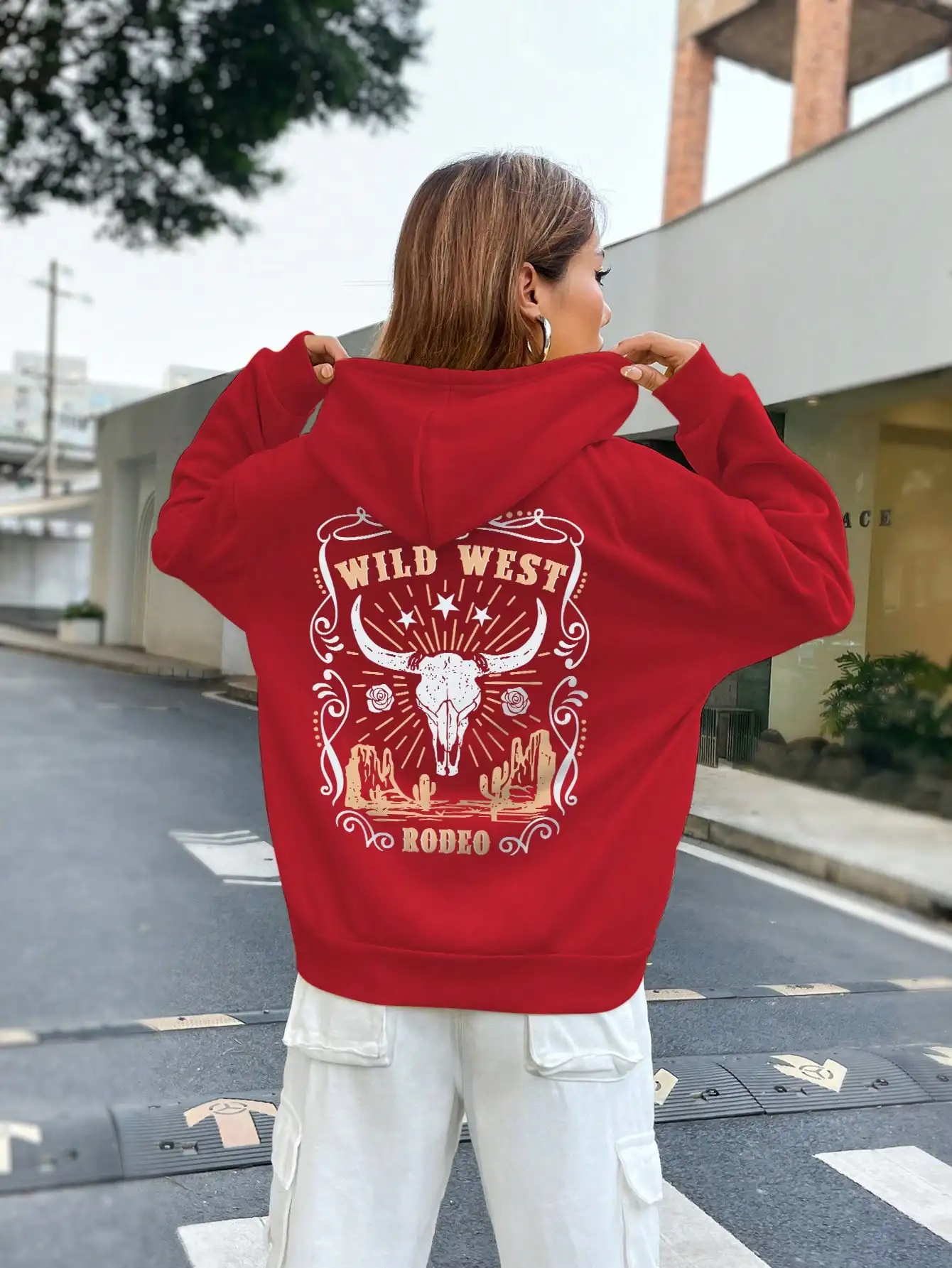 Wild West Ox Horn Rodeo Funny Printing Hoody Woman Fashion Fleece Streetwear Casual All-Match Hooded Autumn Sport Female Tops