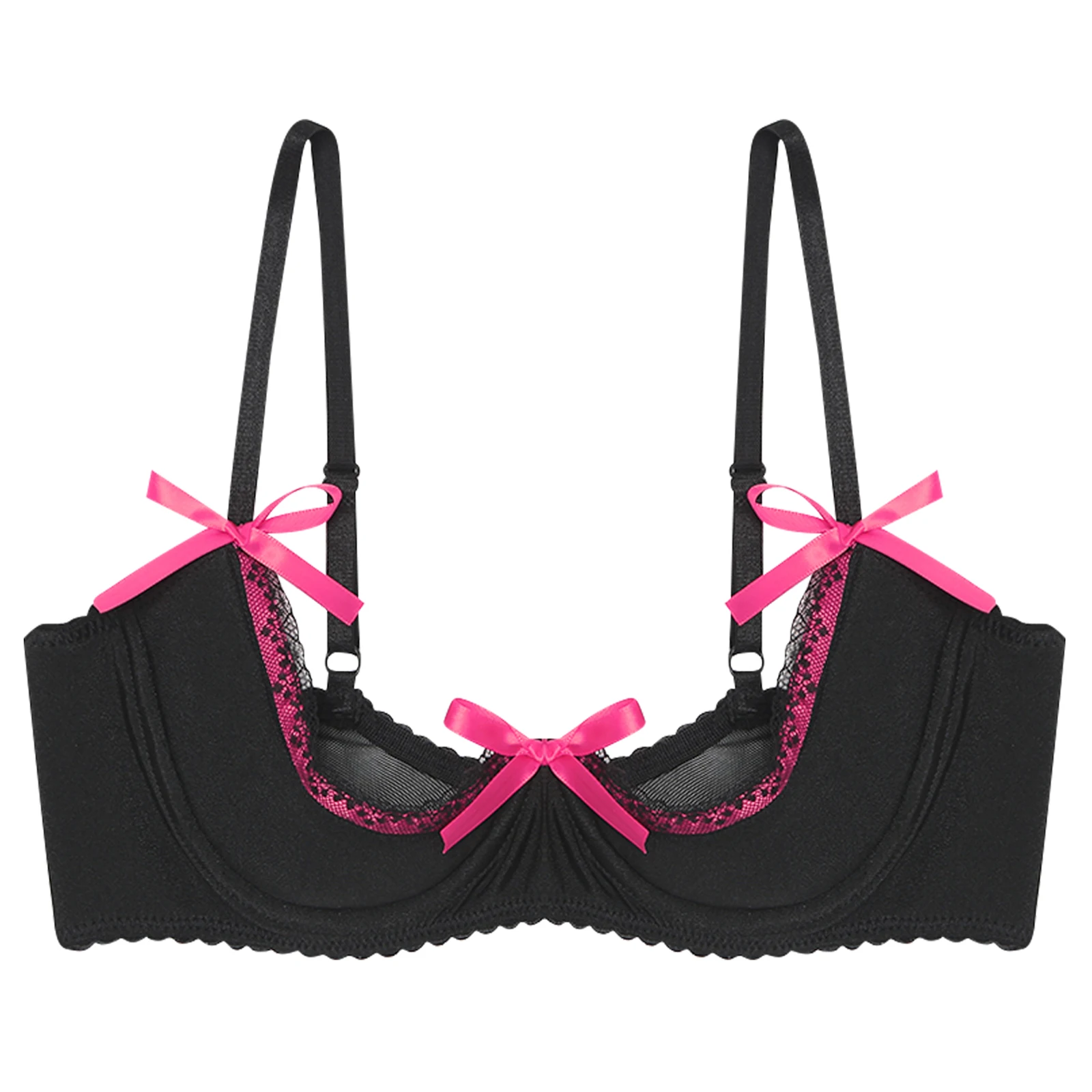 Soutien-gorge push-up sexy pour femmes, balconnet rembourré, bonnet nœud papillon, garniture en dentelle, soutien-gorge à armatures, lingerie tentante, vêtements de nuit, 1/3