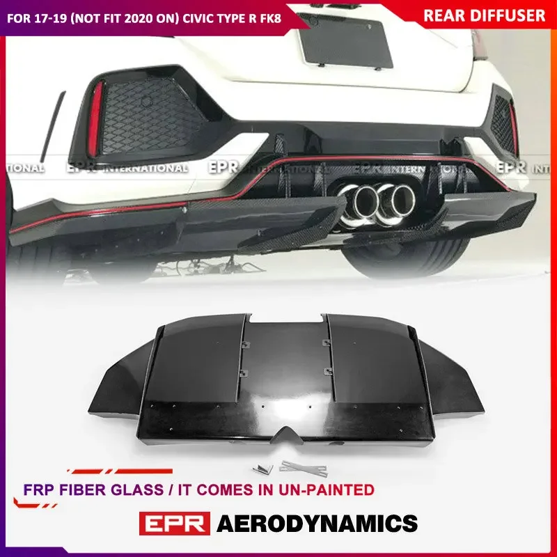 

For Honda 17-19 (Not Fit 2020 on) Civic Type R FK8 VRSAR1 Style Rear Diffuser Fiberglass FRP Fiber Glass Unpainted Body Kit