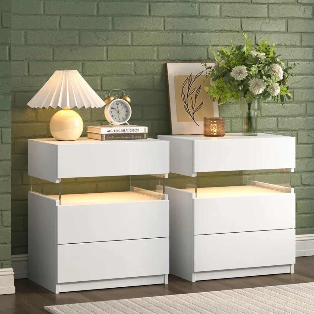 

Nightstands Set of 2, LED Night Stand with 3 Drawers Set of 2 Bedside Tables LED Nightstands for Bedroom Livingroom, Side Table