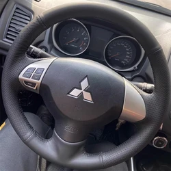 Hand Sew Black Microfiber Leather Car Steering Wheel Cover For Mitsubishi Lancer EX 10 Lancer X Outlander ASX Colt Pajero Sport