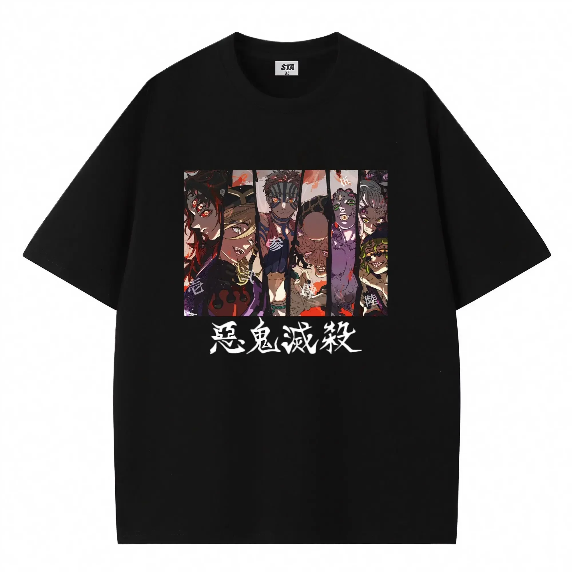 Camiseta de algodón para hombre Demon Slayer Kimetsu No Yaiba 2025, camiseta gráfica de Anime de Color blanco y negro con patrón de personajes