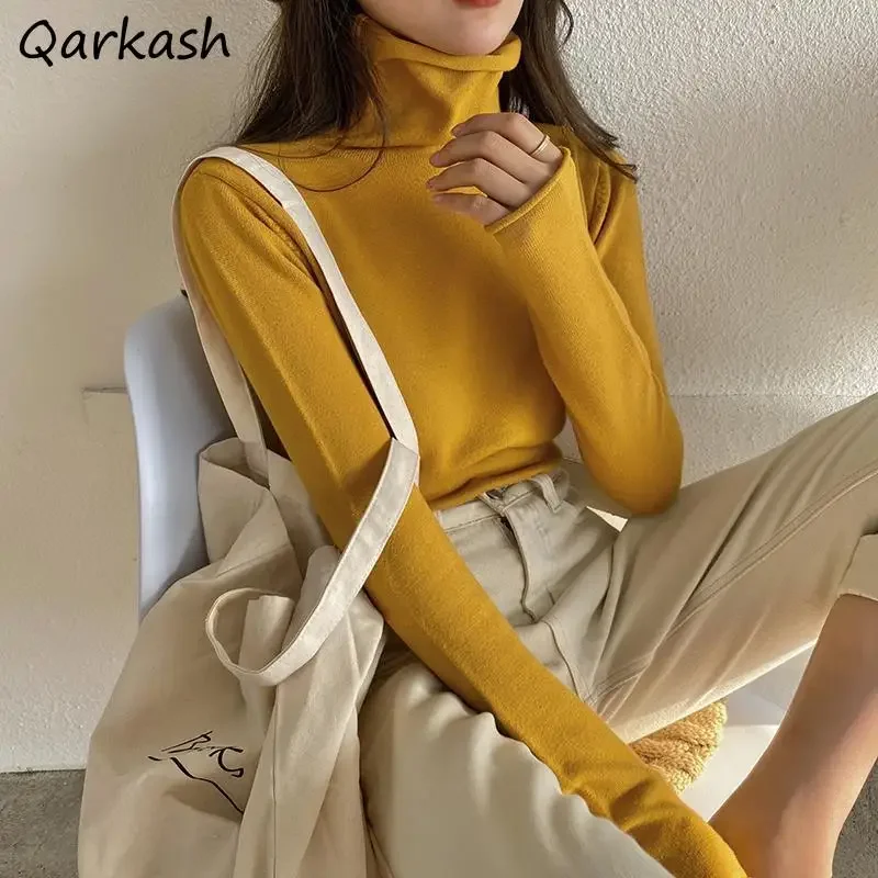 

Пуловеры женские однотонные темпераментные водолазки Harajuku элегантные модные женские эластичные простые вязаные повседневные тонкие универсальные пуловеры