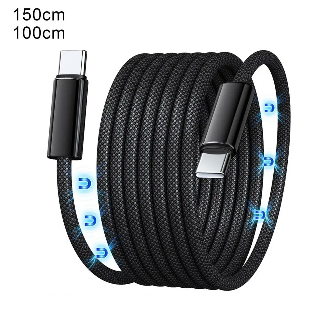 240w Magnetic Fast Charge Cable Braid USB C Cable Retractable Anti-tangles Charging Cord for IPhone Laptop Car Charger Travel