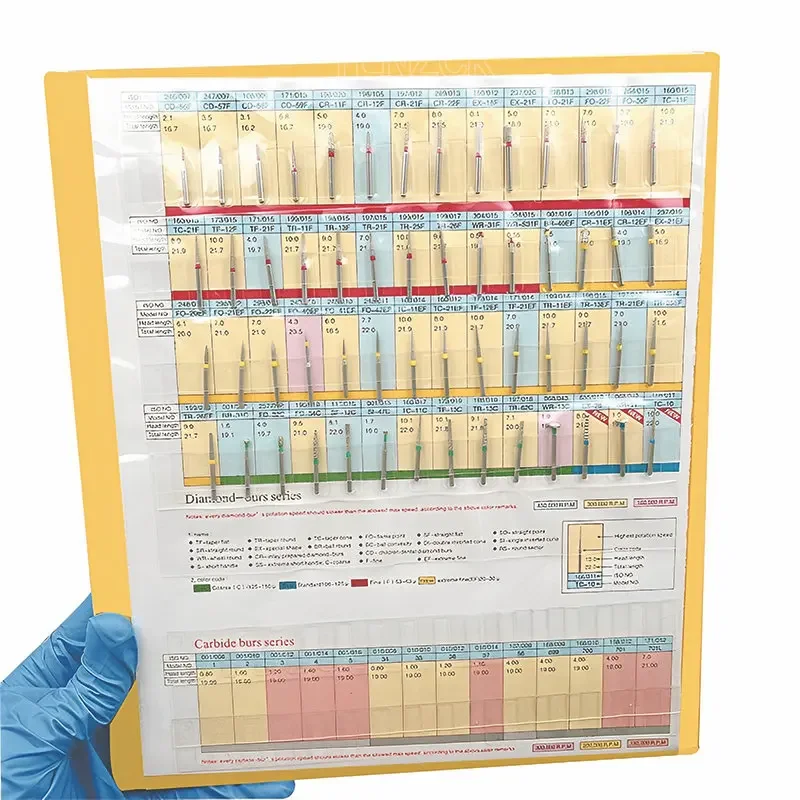 Katalog dentystyczne wiertła diamentowe z 154 typami FG Bur Drill Dentist Display przykładowa książka