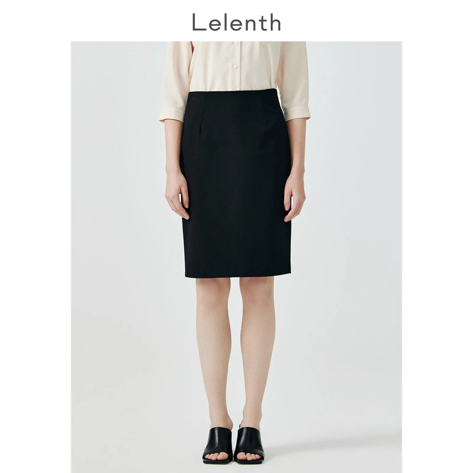 

Professional Black Midi Skirt Women's Commuter Business Suit Skirt High Waist Polyester Blend Comfortable H-Shape Pure Color
