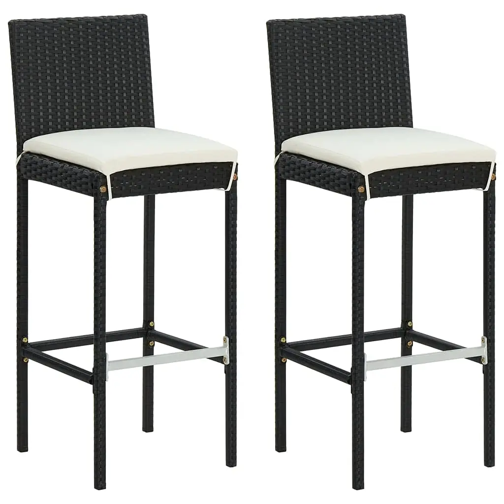 #Black Rattan Bar Stool Set Cushioned Outdoor Patio Garden Kitchen Bistro