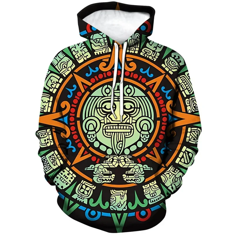 Mexico Aztec 3D Printed Hoodies For Men Ancient Totems Mexican Graphic Sweatshirts Casual Loose Hooded Long Sleeves Pullovers