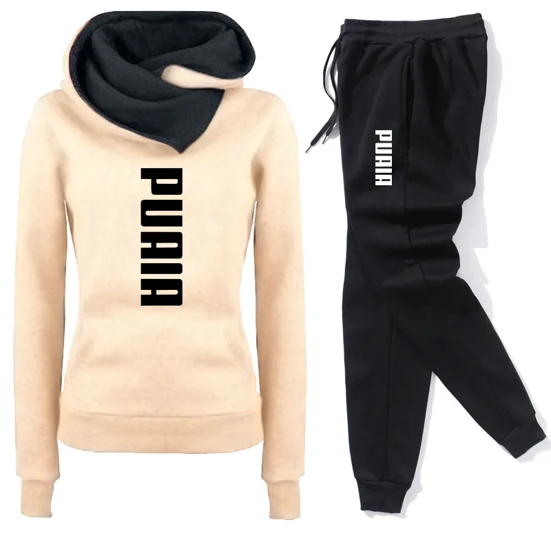 Womens Tracksuit Hooded +Jogger Pants 2 Piece Set Daily Casual Sweatshirt Autumn Winter Warm High Quality Ladies Sports Clothes