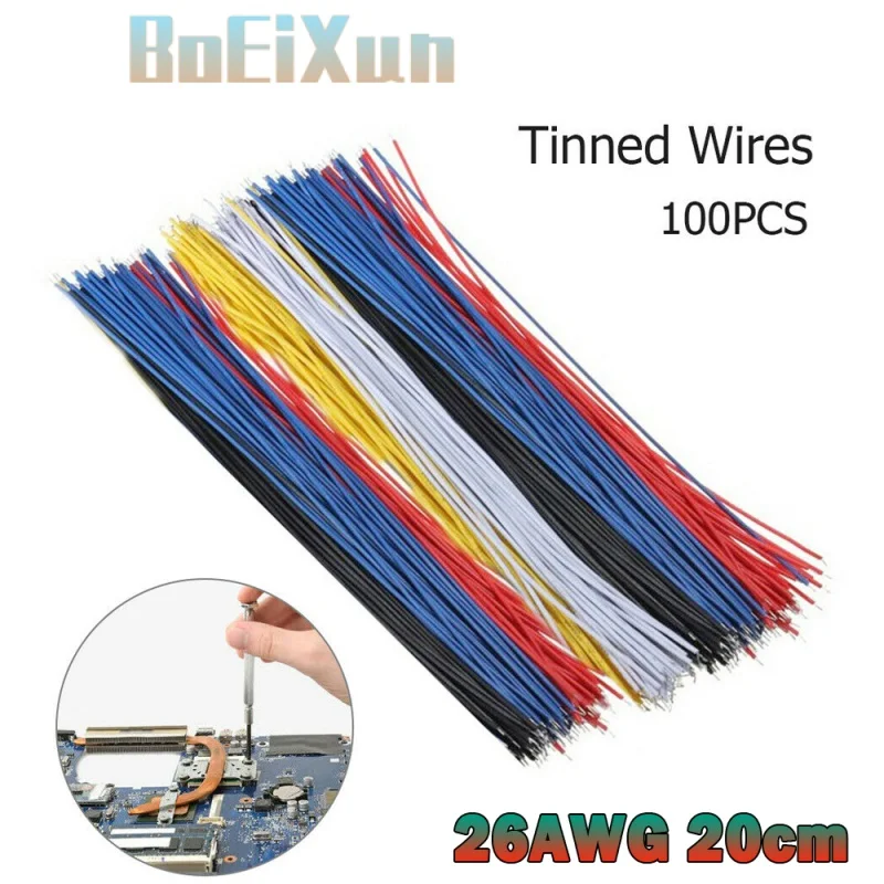 100PCS 26AWG 20cm Tin-Plated Breadboard PCB Solder Cable Fly Jumper Wire Tin Conductor Wires 1007-26AWG Connector Wire Diy Kit