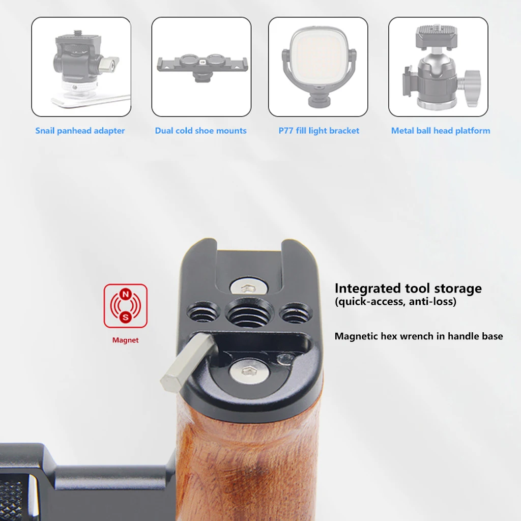 1 x Mini-Seitengriff mit Kaltschuh-Schnittstelle und 1/4 Zoll-20-Schraubhalterung für DSLR/Digitalkamerakäfig – Detail 11
