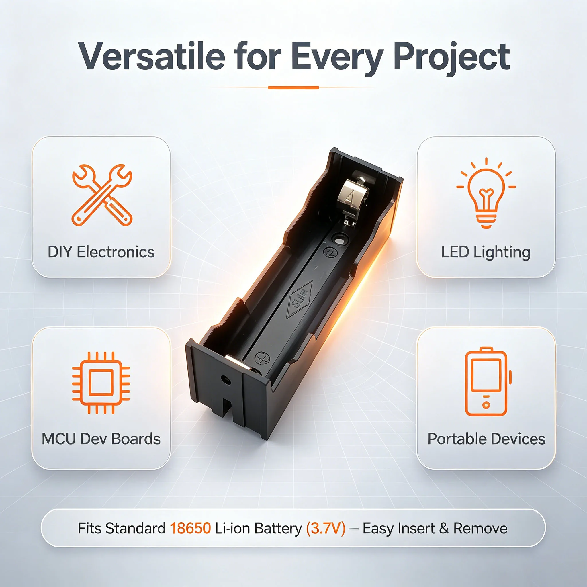 Batteriebox aus Kunststoff, DIY-Batteriehalter, Aufbewahrungsbox für 1 einzelne 18650 3,7V Batterie (ohne Batterie) – Detail 5