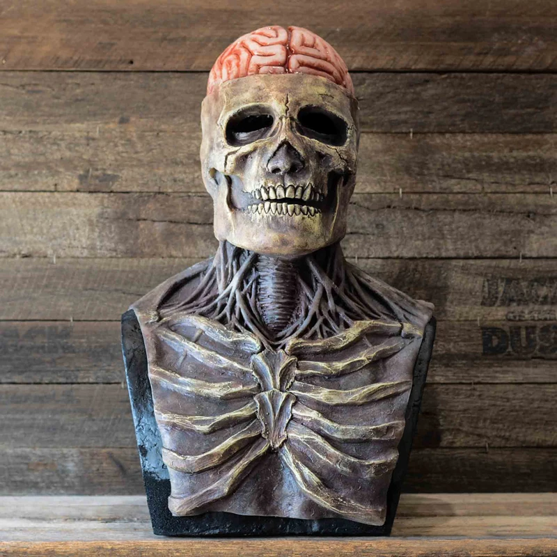 Gruselige Gehirne Skelett Maske Schädel Kopfbedeckung Cosplay Blutige Zombies Schädel Latex Helm Halloween Karneval Party Kostüm Requisiten – Detail 15