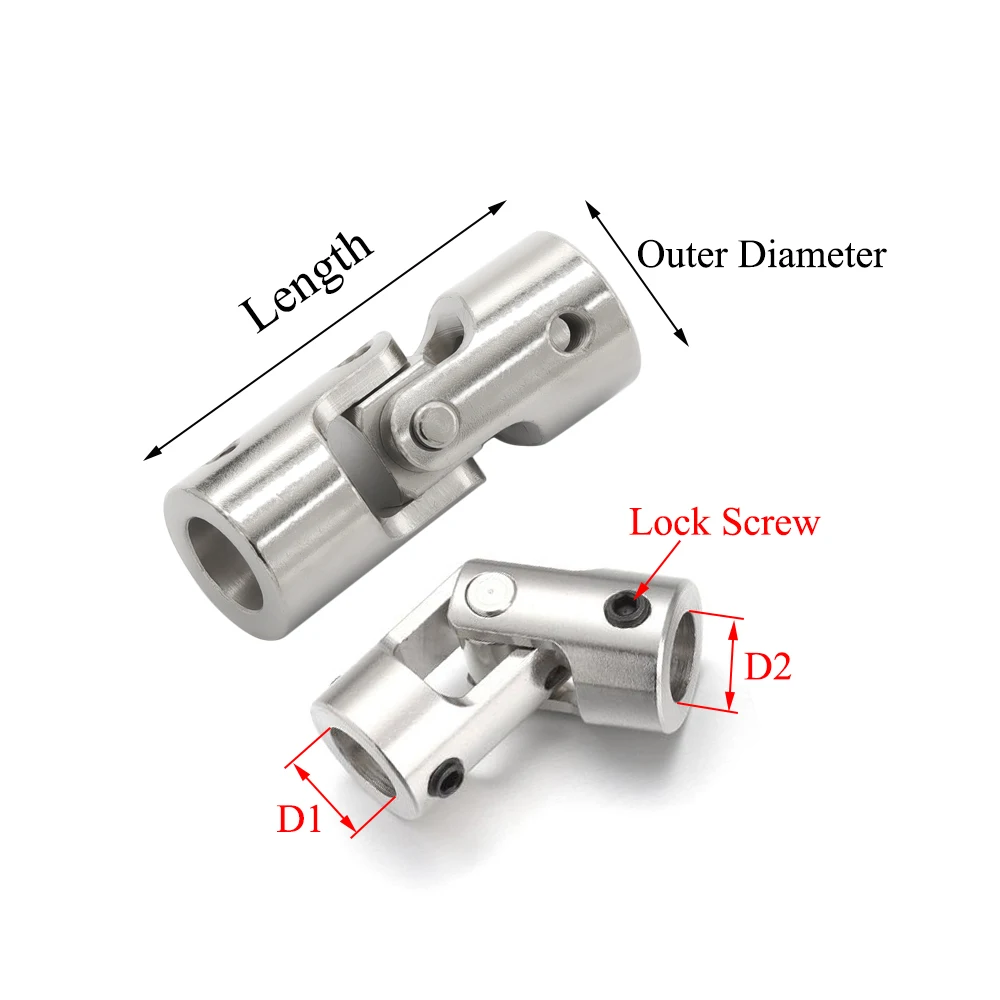 Universalgelenkkupplung 10×10 Mm – Für Modellbau, Boote, Roboter, M4 Schraube, Außen-Ø 16 Mm, Länge 35 Mm