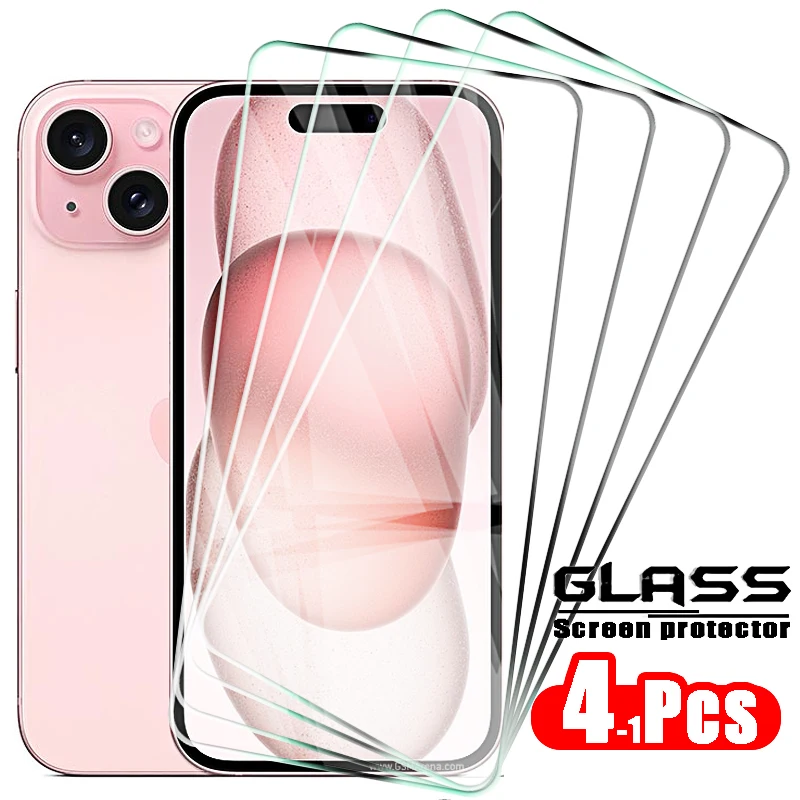 4-1Pcs Screen Protector Case for IPhone 15 14 13 12 11 Pro Max Tempered Glass for IPhone X XR XS Max 6 7 8 Protective Glass Film