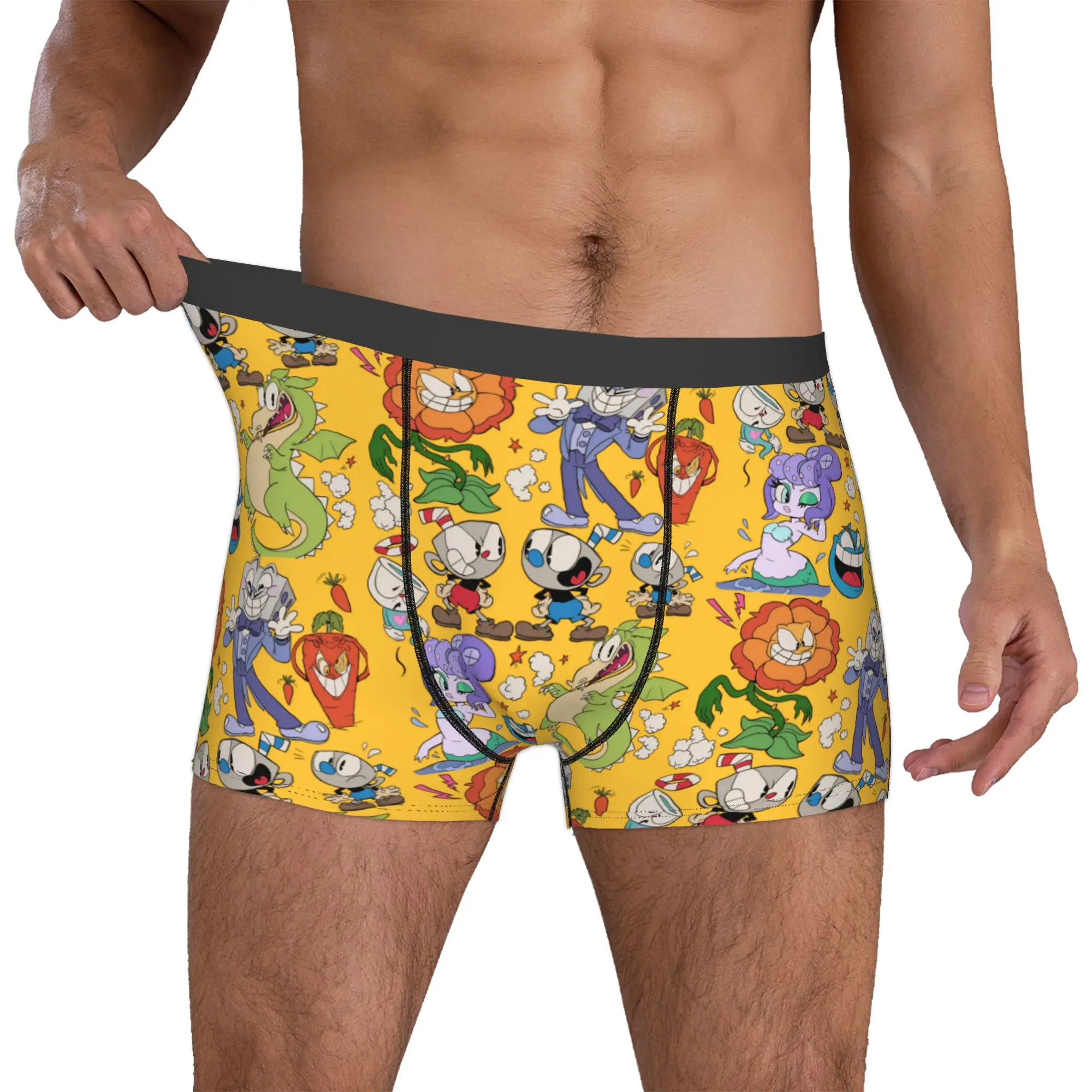 Benutzerdefinierte Gothic Vintage Retro Cartoons C-Cupheades Unterwäsche für Männer, atmungsaktive Boxershorts, weiche Unterhosen für Männer