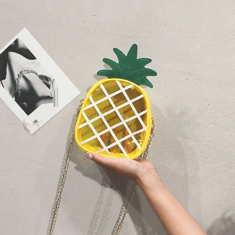 ins summer small bag female new personality PVC transparent Jelly pineapple bag student bag one shoulder cross-body female bag