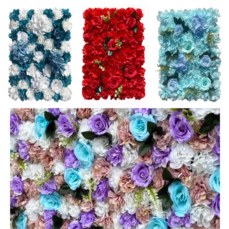 

Silk Rose Artificial Flower Wall For Wedding Decoration Flower Party Christmas Home Backdrop Decor Fake Flowers