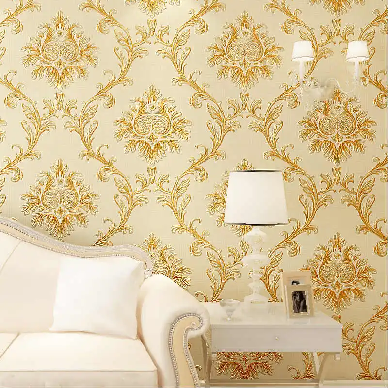 Luxury 3D Embossed Floral Wallpaper European-Style Living Room Bedroom 3 D Stripes Wallpaper Roll