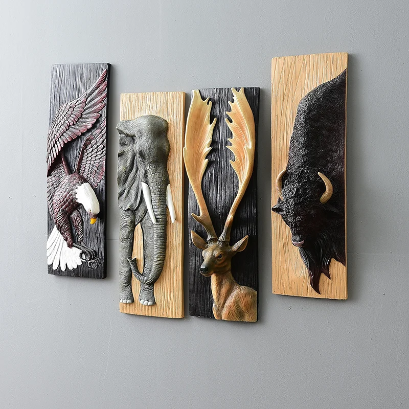 American Style Deer Head Animal Wall Hanging Statue Wall Decoration Retro Three-dimensional Entrance Living Room Bar Home Decor