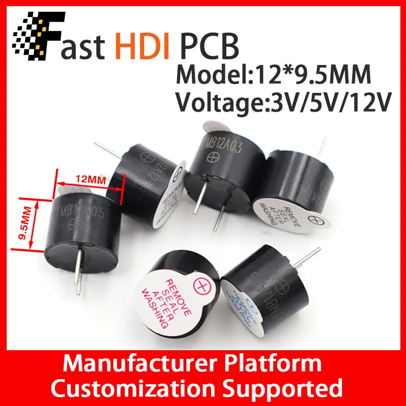 Micro Zumbador Magnético TMB09A05 9mm para Electrónica Compacta - Sonido Continuo DC 3V(Rojo)/5V(Azul)/12V(Negro) (Personalización OEM)