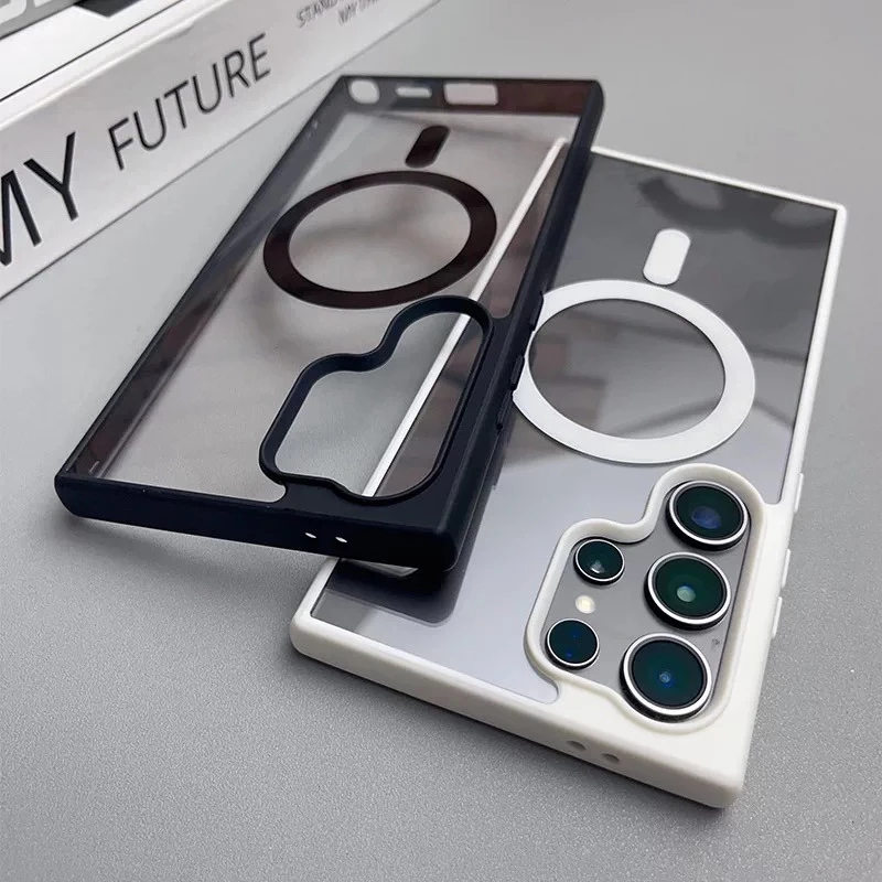 Transparente Magnetische Handyhülle für Magsafe Samsung Galaxy S26 S25 Ultra S24 FE S22 S23 Plus S26Ultra S26+ Stoßfeste Schutzhülle