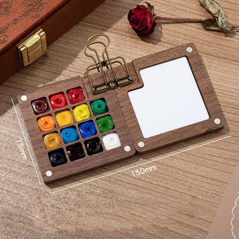Juego de viaje de acuarela Pocketartist de 15 rejillas, juego de viaje de acuarela, paleta de pintura de viaje, Mini juego de viaje de acuarela portátil