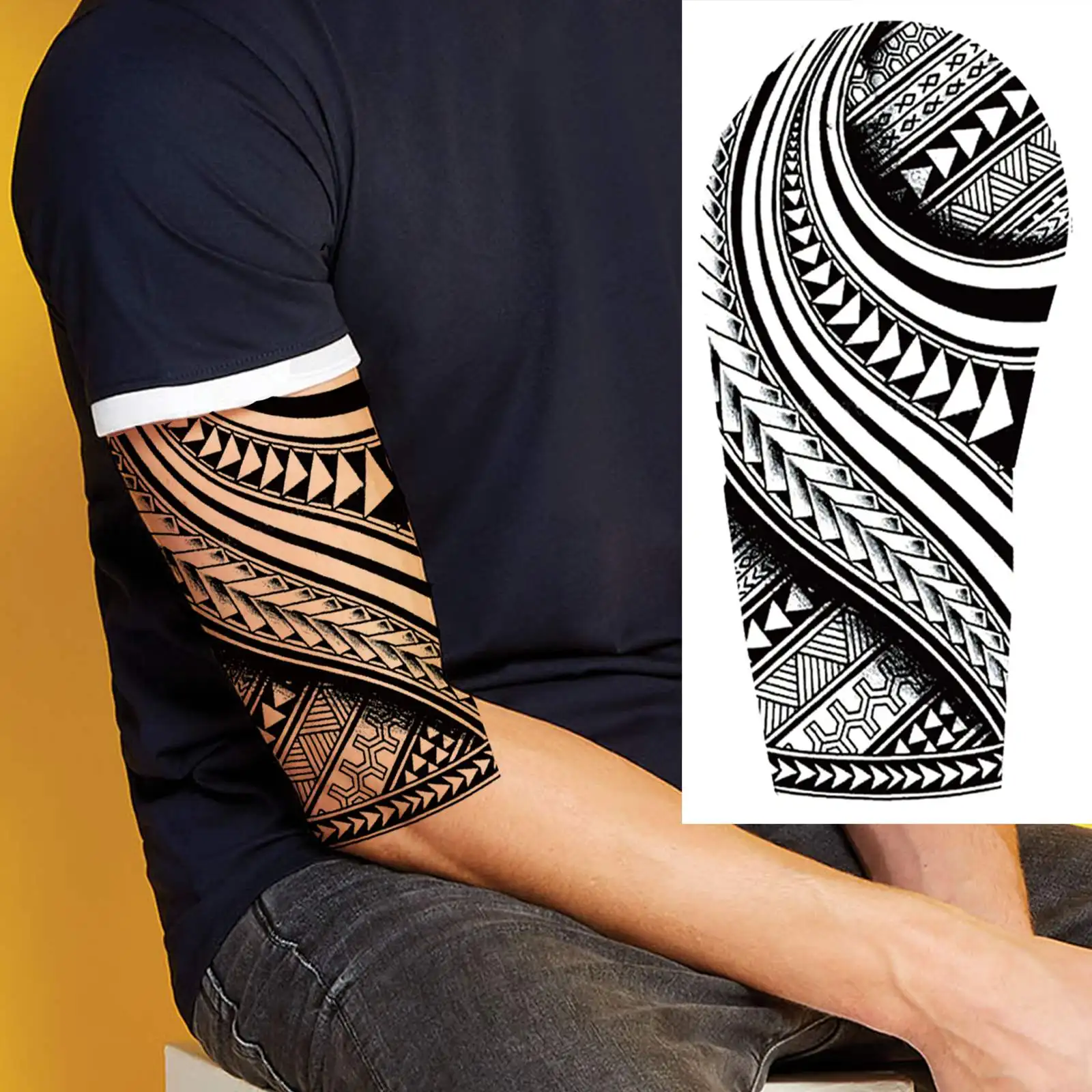 1 ورقة الماوري القبلية الطوطم الوشم المؤقت للرجال البالغين النساء وهمية الوشم ملصق كم مقاوم للماء الهند الوشم