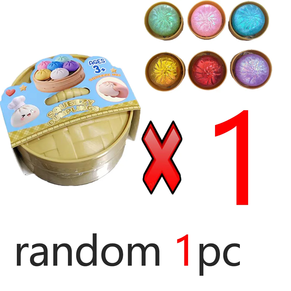 Glitzernde Dumpling Squishies Spielzeug-Box Bun Baozi Dumpling Mystery Box Bunte Lebensmittel-Squishies Sensorisches Fidget-Spielzeug Anti-Stress Quetschbälle