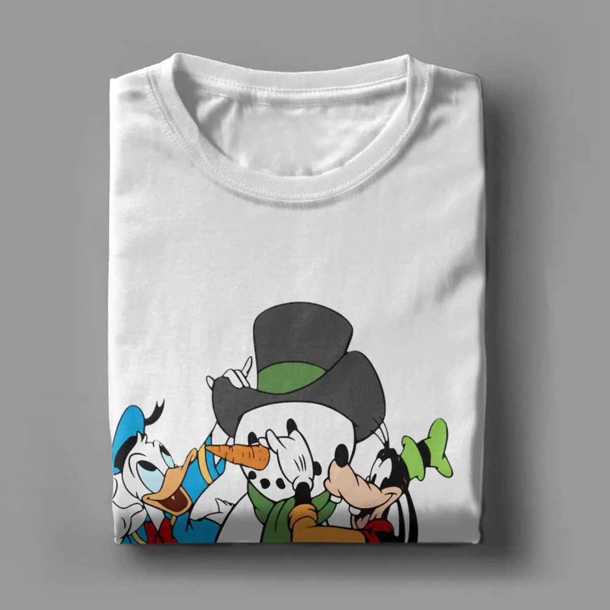 Camisetas navideñas de ocio de Mickey y Pato Donald para hombre, camisetas de algodón puro con cuello redondo, camiseta de manga corta, ropa de regalo