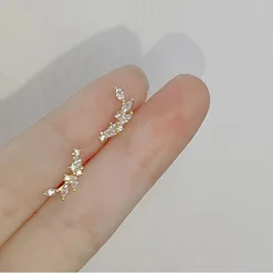 Korea Exquisite Curved Shiny Zircon Wheat Stud Earrings for Women Sweet Romantic Statement Wedding Earrings Pendiente Jewelry