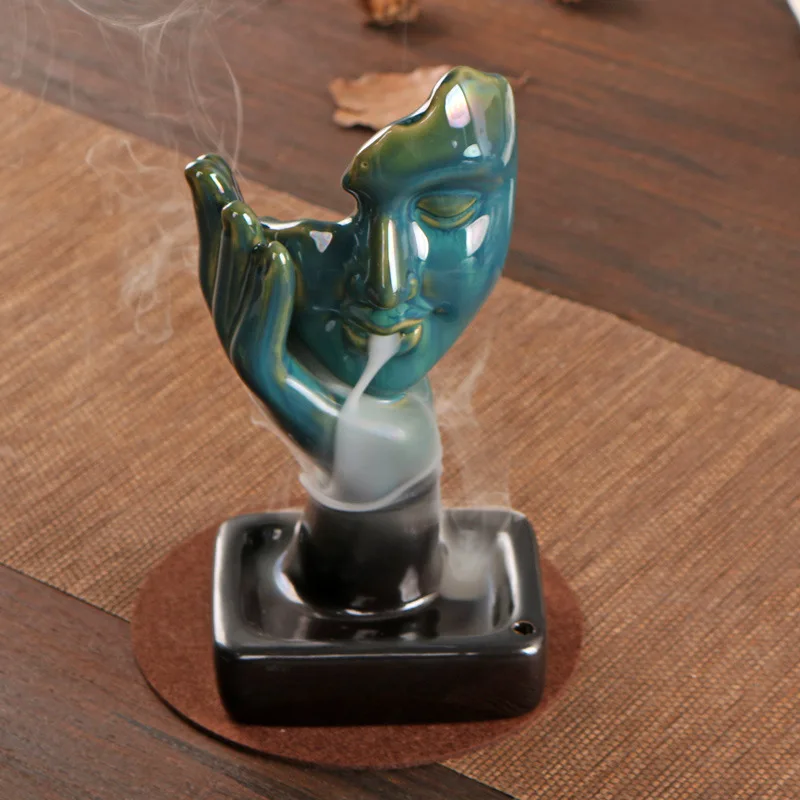 

Ceramic Face Waterfall Incense Burner Modern Backflow Incense Holder Meditation Home Décor Zen Aromatherapy Ornament Unique Gift