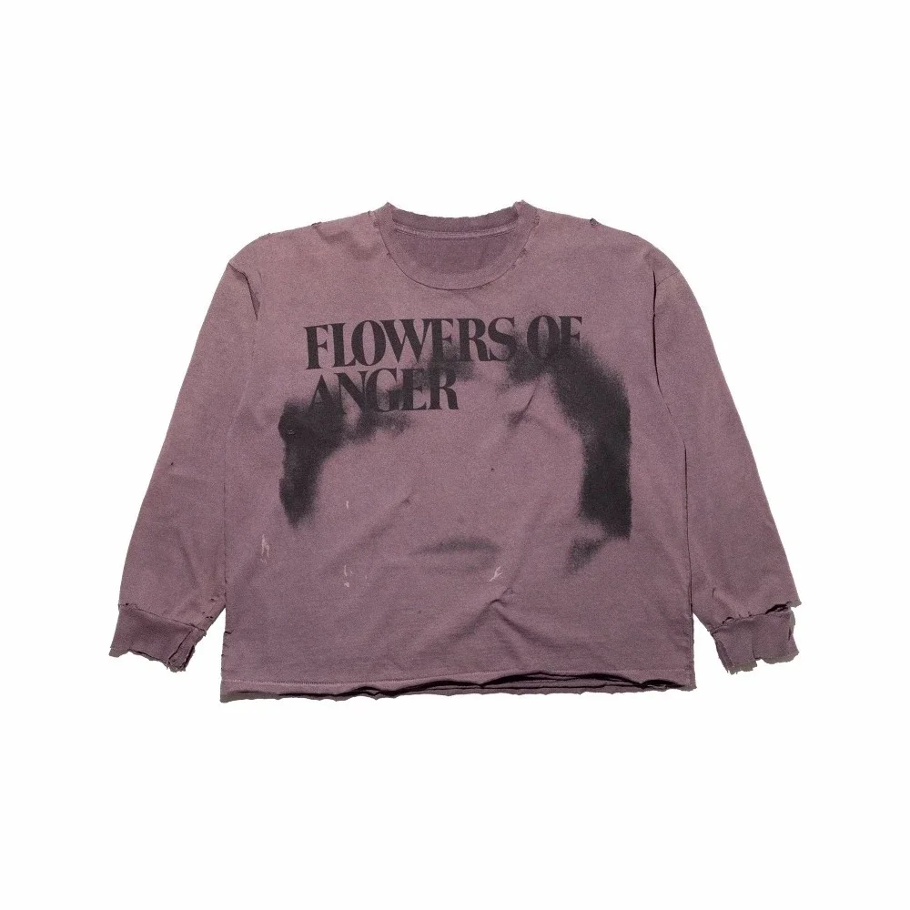 ER/D 25fw Flower of Anger Washed and Destroyed Print Crew Neck Long Sleeve T-Shirt