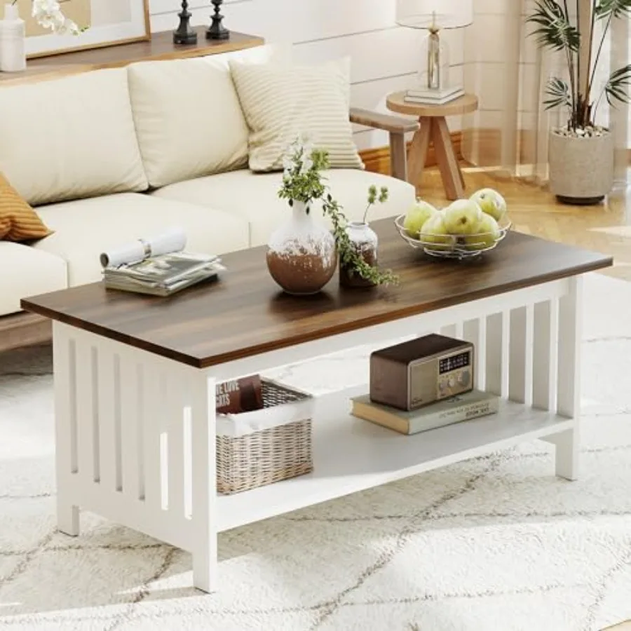 

39.4" Farmhouse Coffee Table - Coffee Tables for Living Room, Small Coffee Table with Storage, Center Table for Living Room, Be